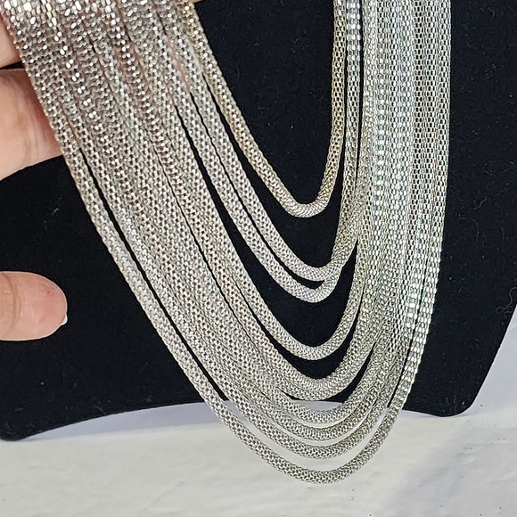 Silver Multi Strand Necklace Earrings Set - Picture 7 of 9